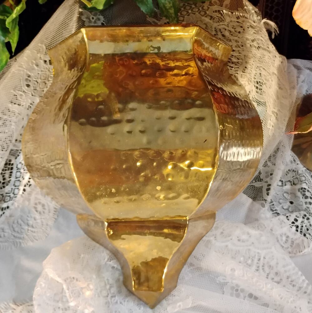 Vintage Handmade Solid Hammered Brass Wall Planter Pocket Moody English Manor